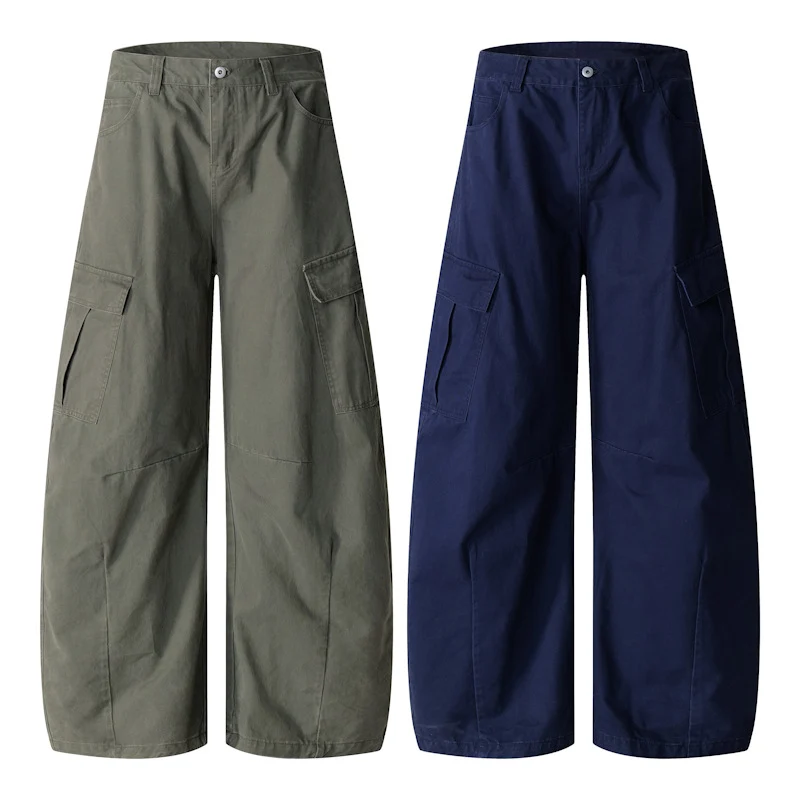 Herren Weite Workwear-Cargo-Palazzohose aus Baumwoll-Canvas mit verstärkten Kniepartien und geräumigen Klappentaschen Drune