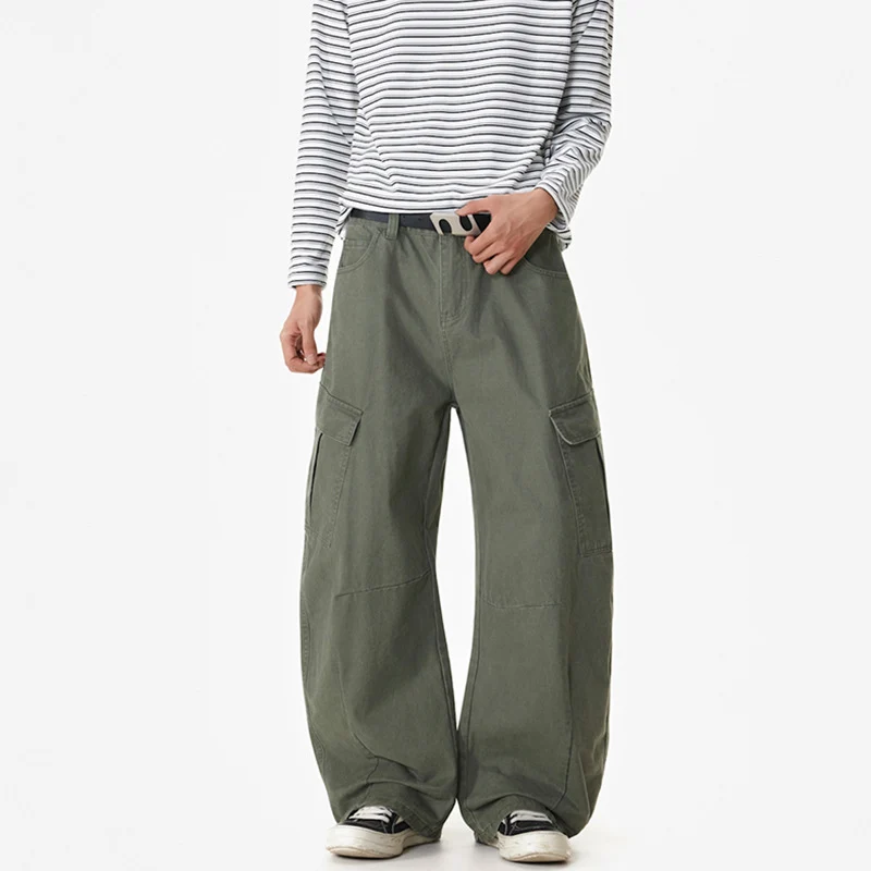 Herren Weite Workwear-Cargo-Palazzohose aus Baumwoll-Canvas mit verstärkten Kniepartien und geräumigen Klappentaschen Drune