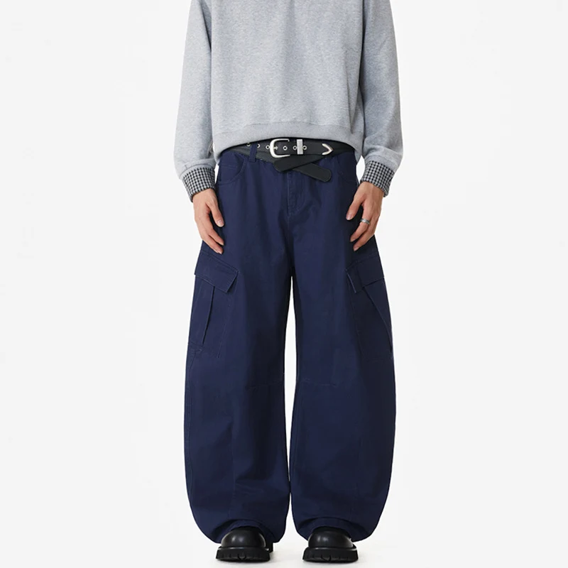 Herren Weite Workwear-Cargo-Palazzohose aus Baumwoll-Canvas mit verstärkten Kniepartien und geräumigen Klappentaschen Drune