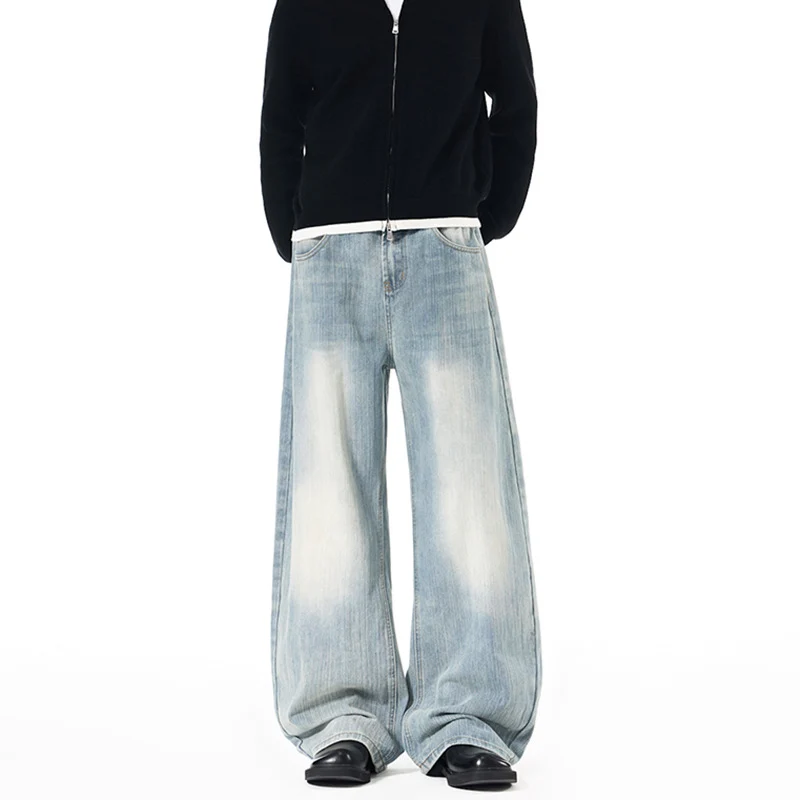 Herren Weite Vintage-inspirierte Denim‑Palazzohose mit verlängerter Saumlage und soften Bleach‑Effekten Drune