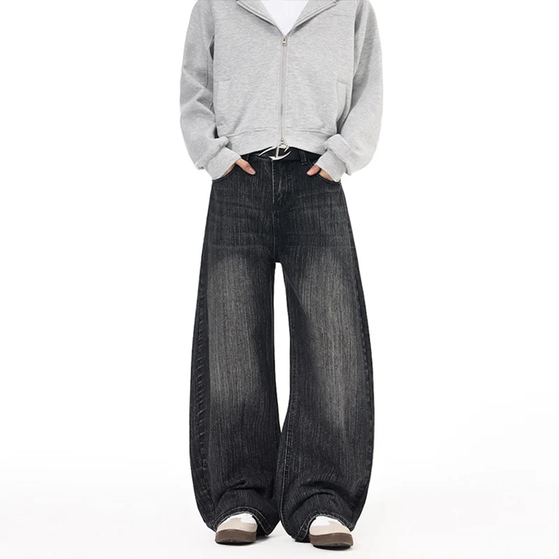 Herren Weite Vintage-inspirierte Denim‑Palazzohose mit verlängerter Saumlage und soften Bleach‑Effekten Drune