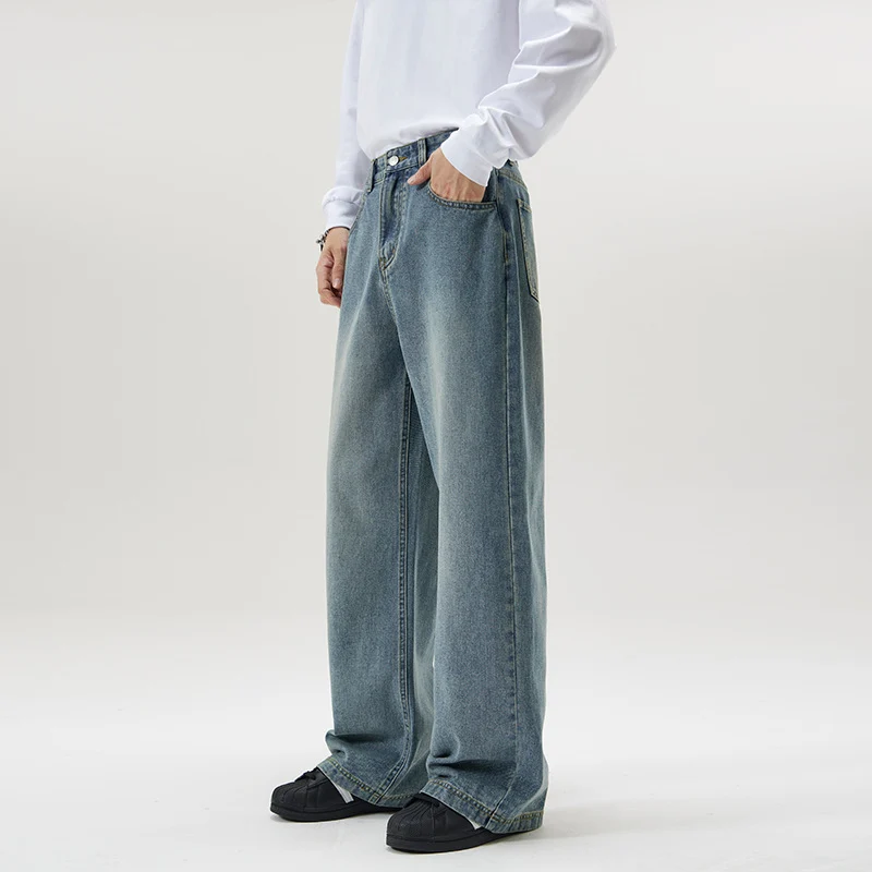 Herren Weite Vintage-Denim-Jeans mit mittelhoher Taille und weitem Bein Drune