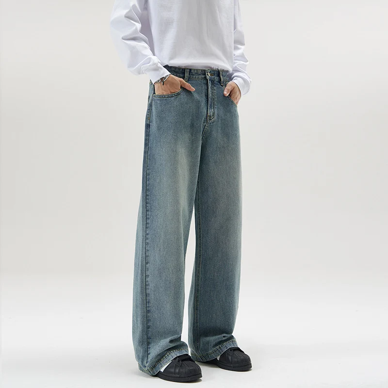 Herren Weite Vintage-Denim-Jeans mit mittelhoher Taille und weitem Bein Drune