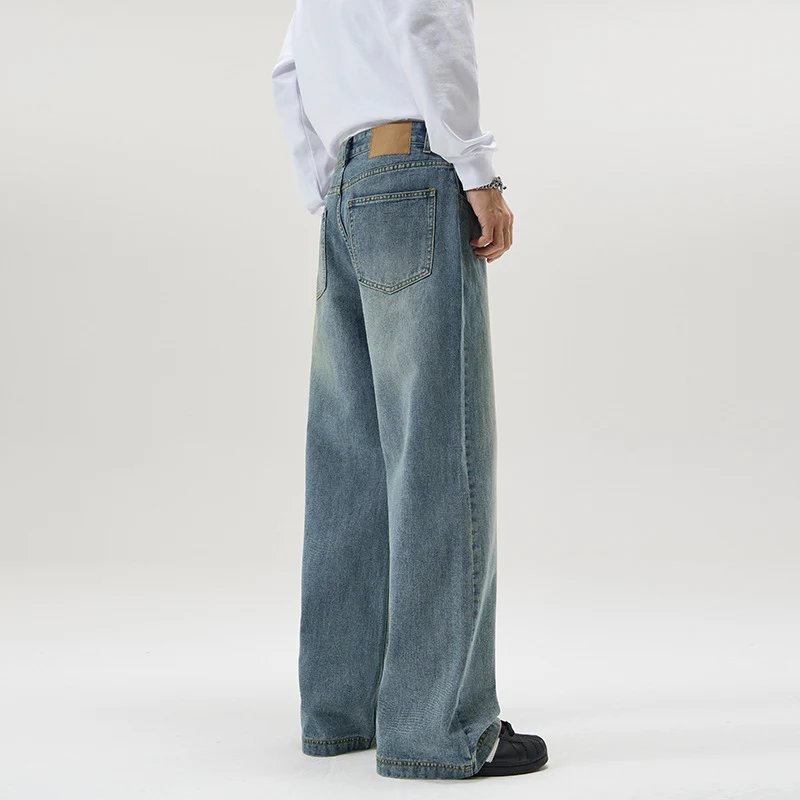 Herren Weite Vintage-Denim-Jeans mit mittelhoher Taille und weitem Bein Drune