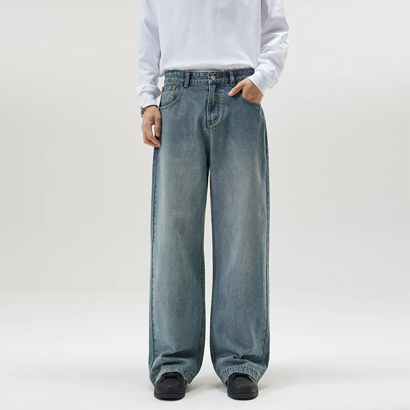 Herren Weite Vintage-Denim-Jeans mit mittelhoher Taille und weitem Bein Drune