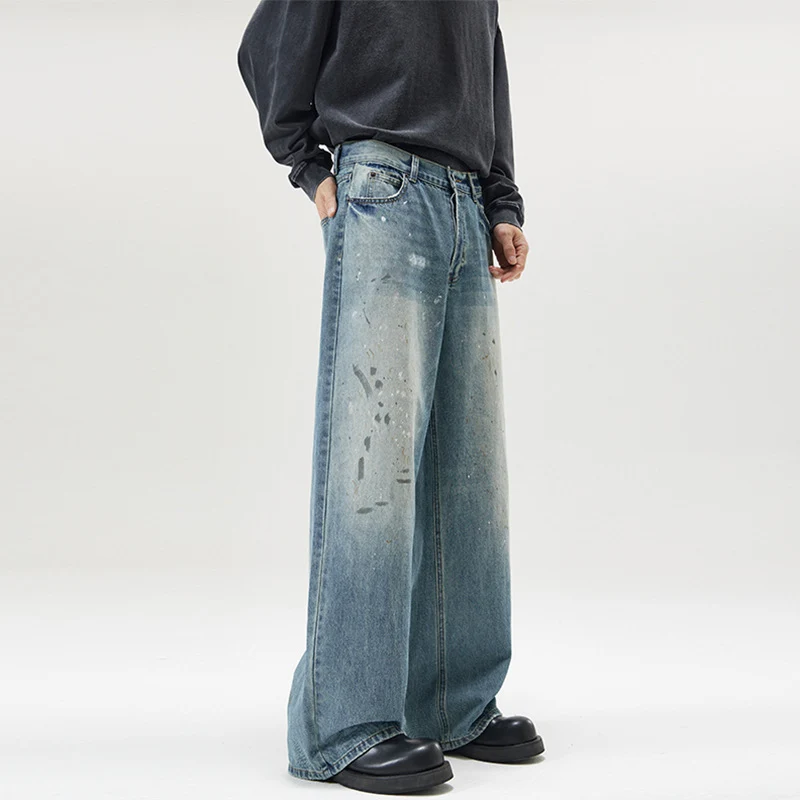 Herren Weite Vintage-Denim-Jeans im Painter-Look mit tiefem Schritt und geradem Saum Drune