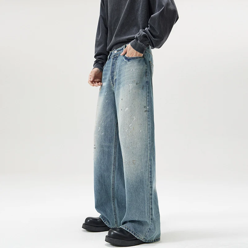 Herren Weite Vintage-Denim-Jeans im Painter-Look mit tiefem Schritt und geradem Saum Drune
