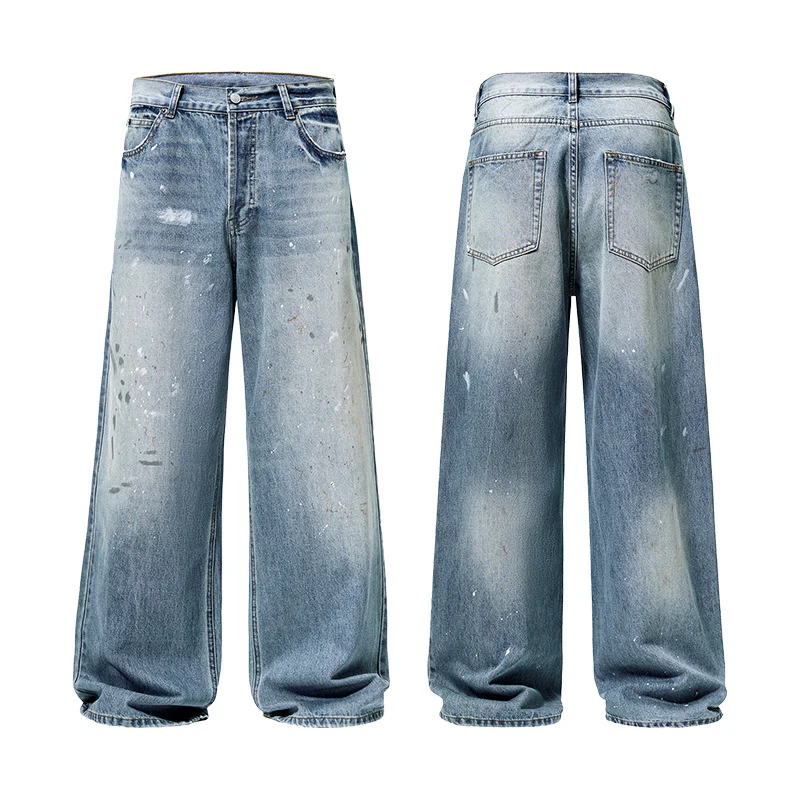 Herren Weite Vintage-Denim-Jeans im Painter-Look mit tiefem Schritt und geradem Saum Drune