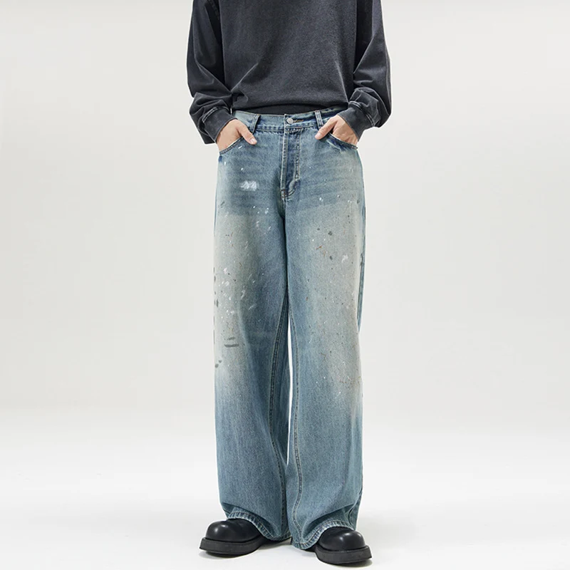Herren Weite Vintage-Denim-Jeans im Painter-Look mit tiefem Schritt und geradem Saum Drune