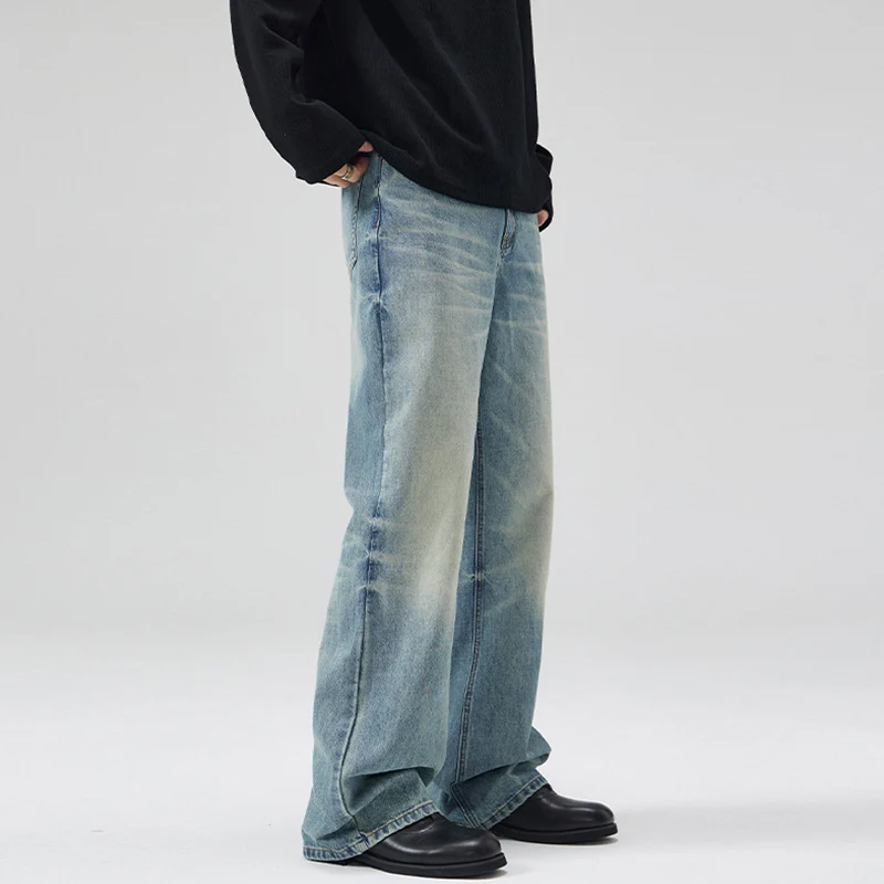 Herren Weite Vintage-Denim-Jeans im lässigen Palazzoschnitt mit tiefem Schritt Drune