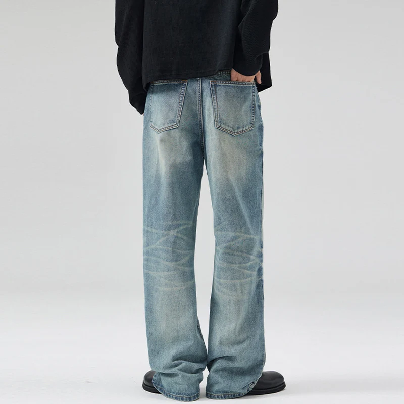 Herren Weite Vintage-Denim-Jeans im lässigen Palazzoschnitt mit tiefem Schritt Drune