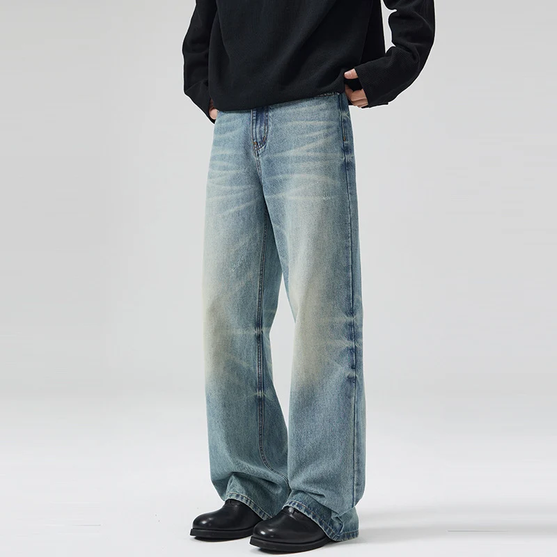 Herren Weite Vintage-Denim-Jeans im lässigen Palazzoschnitt mit tiefem Schritt Drune