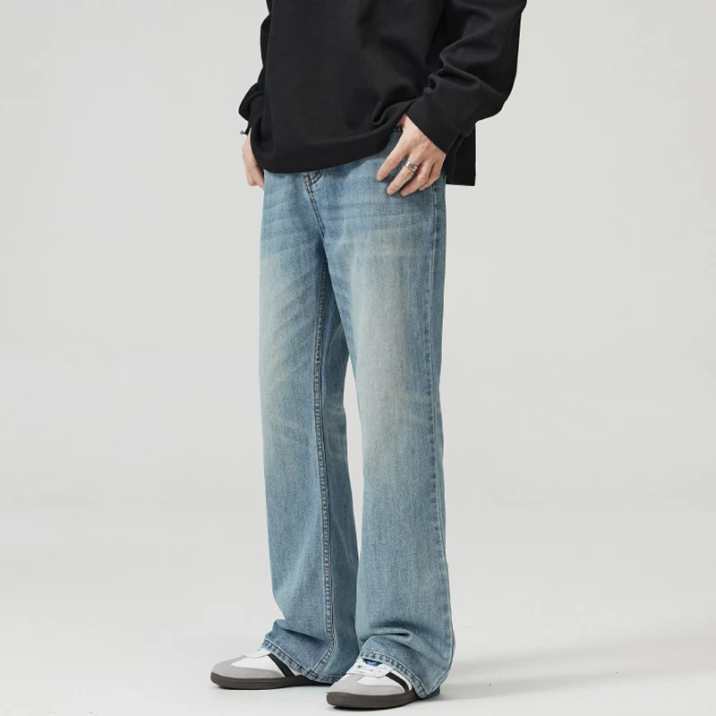 Herren Weite verwaschene Baggy-Jeans mit ausgestelltem Bein und verlängertem Saum Drune