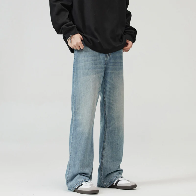 Herren Weite verwaschene Baggy-Jeans mit ausgestelltem Bein und verlängertem Saum Drune