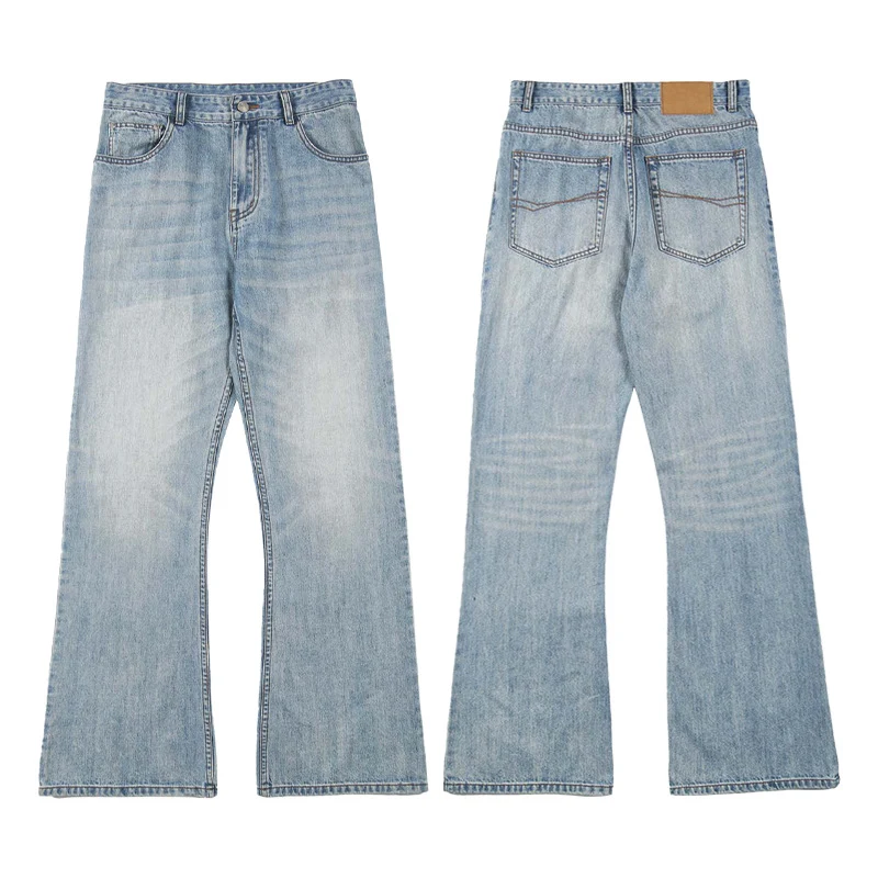 Herren Weite verwaschene Baggy-Jeans mit ausgestelltem Bein und verlängertem Saum Drune