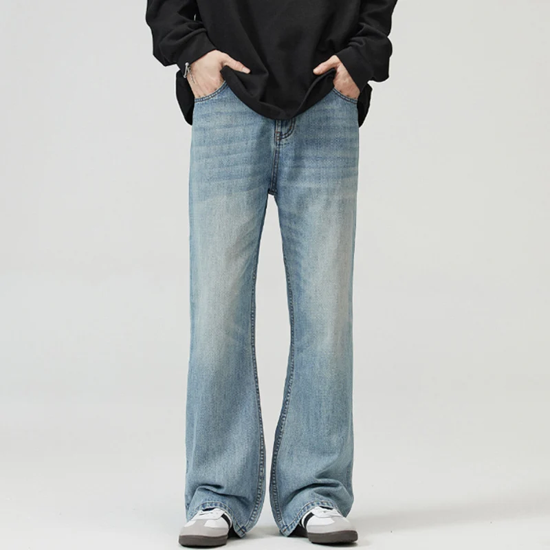 Herren Weite verwaschene Baggy-Jeans mit ausgestelltem Bein und verlängertem Saum Drune