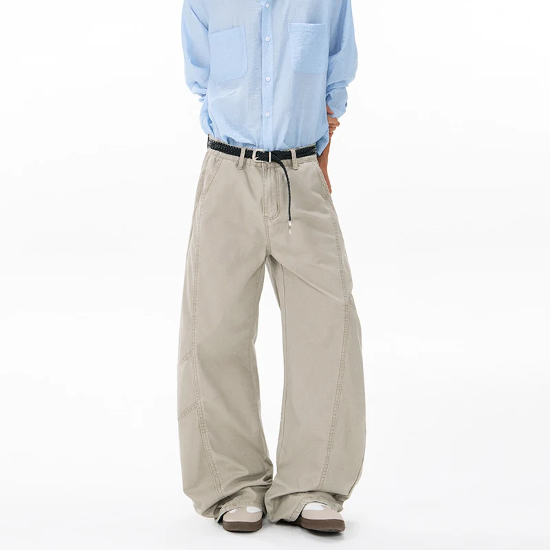 Herren Weite Twill-Palazzo-Hose mit tiefem Schritt und verstärkten Nähten Drune