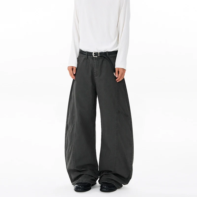 Herren Weite Twill-Palazzo-Hose mit tiefem Schritt und verstärkten Nähten Drune