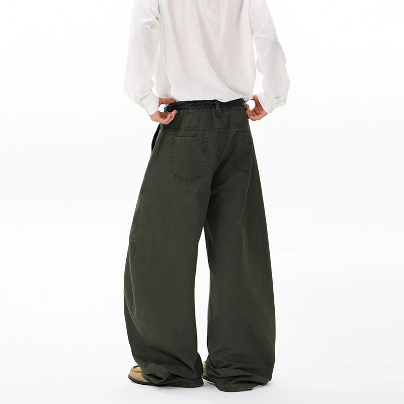 Herren Weite Twill-Palazzo-Hose mit tiefem Schritt und verstärkten Nähten Drune