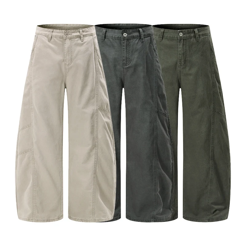Herren Weite Twill-Palazzo-Hose mit tiefem Schritt und verstärkten Nähten Drune