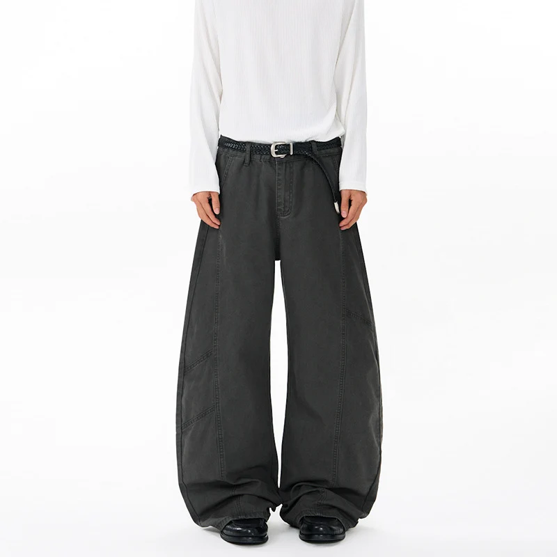 Herren Weite Twill-Palazzo-Hose mit tiefem Schritt und verstärkten Nähten Drune