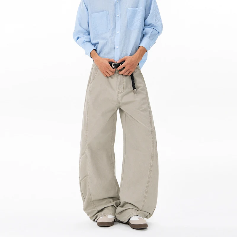 Herren Weite Twill-Palazzo-Hose mit tiefem Schritt und verstärkten Nähten Drune