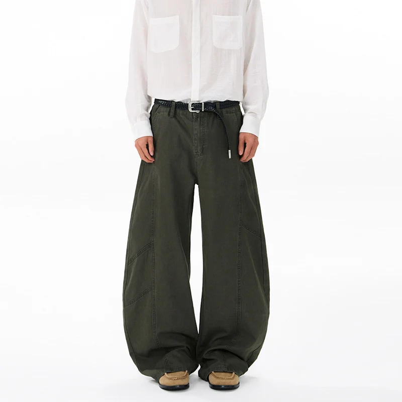 Herren Weite Twill-Palazzo-Hose mit tiefem Schritt und verstärkten Nähten Drune
