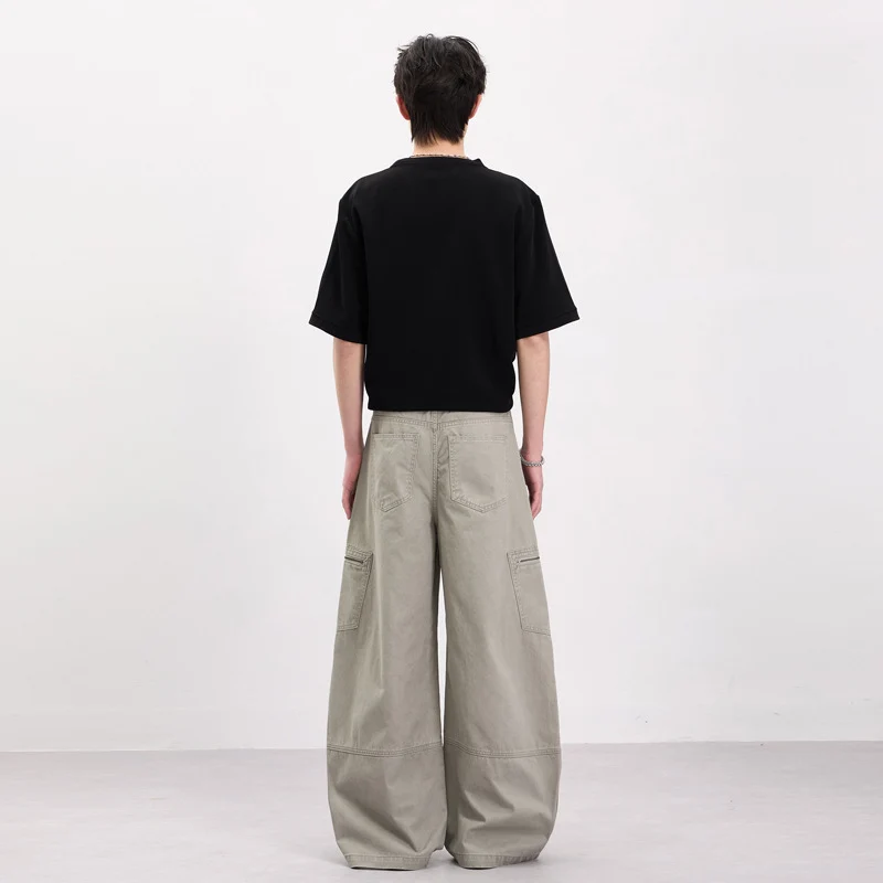 Herren Weite Twill-Palazzo-Cargohose mit tiefem Schritt, Knieabnähern und Utility-Taschen Drune