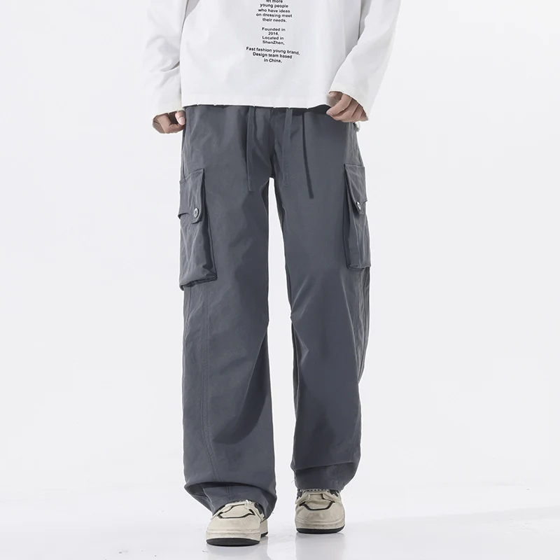 Herren Weite Twill-Cargohose mit Kordelbund und großen Patten-Taschen Drune