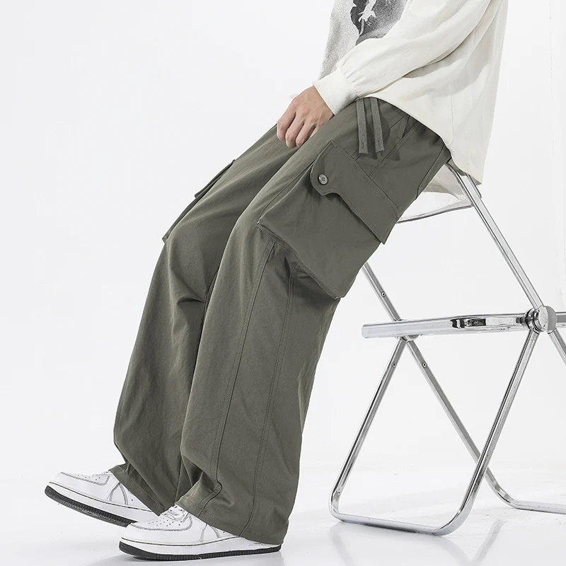 Herren Weite Twill-Cargohose mit Kordelbund und großen Patten-Taschen Drune