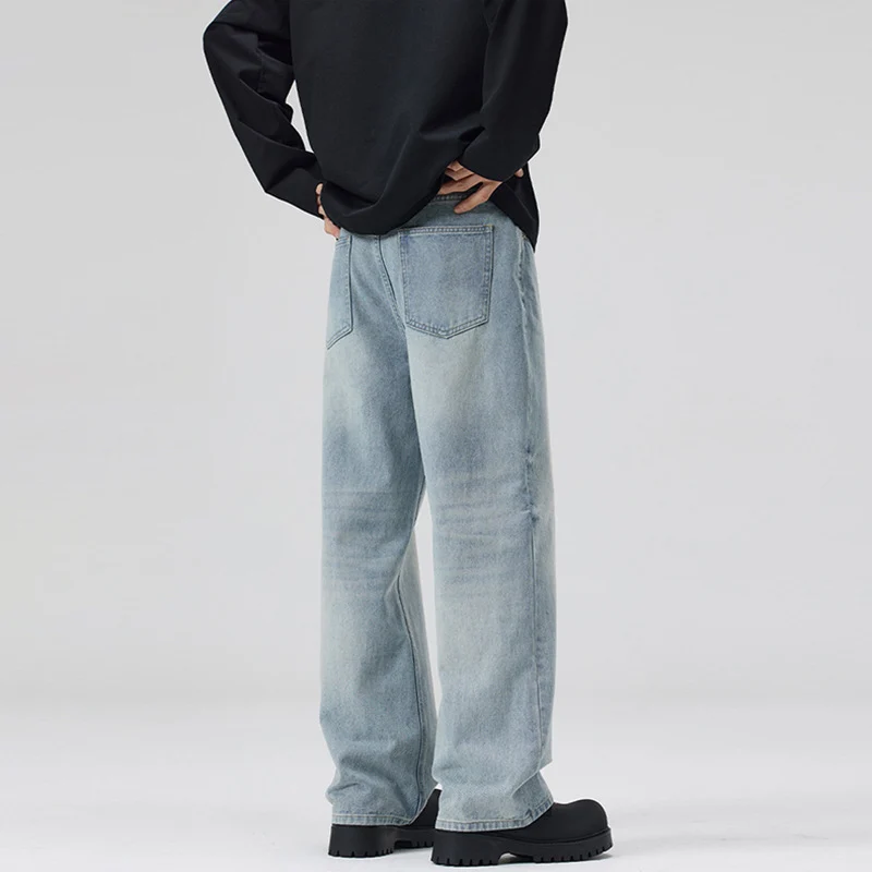 Herren Weite Stonewashed Denim-Jeans mit geradem Ultraweitem Bein Drune