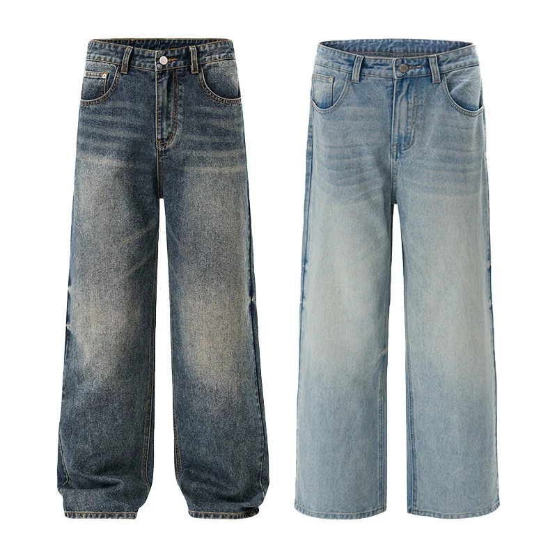 Herren Weite Stonewashed Denim-Jeans mit geradem Ultraweitem Bein Drune