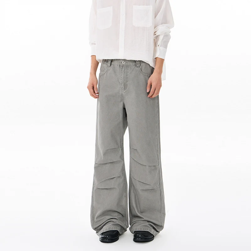 Herren Weite Relaxed-Twill-Hose mit tiefem Schritt, bodenlanger Silhouette und Gürtelschlaufen Drune