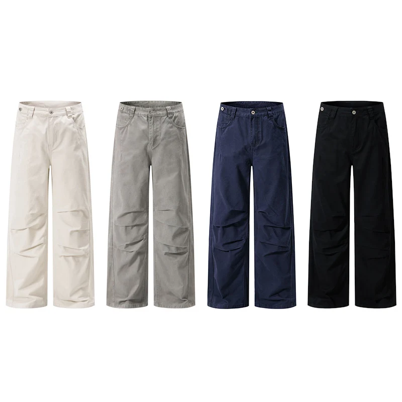 Herren Weite Relaxed-Twill-Hose mit tiefem Schritt, bodenlanger Silhouette und Gürtelschlaufen Drune