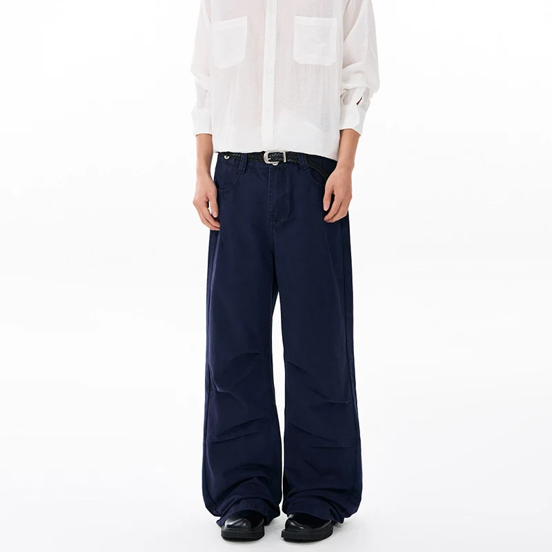 Herren Weite Relaxed-Twill-Hose mit tiefem Schritt, bodenlanger Silhouette und Gürtelschlaufen Drune