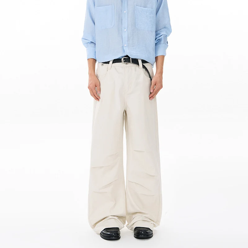 Herren Weite Relaxed-Twill-Hose mit tiefem Schritt, bodenlanger Silhouette und Gürtelschlaufen Drune