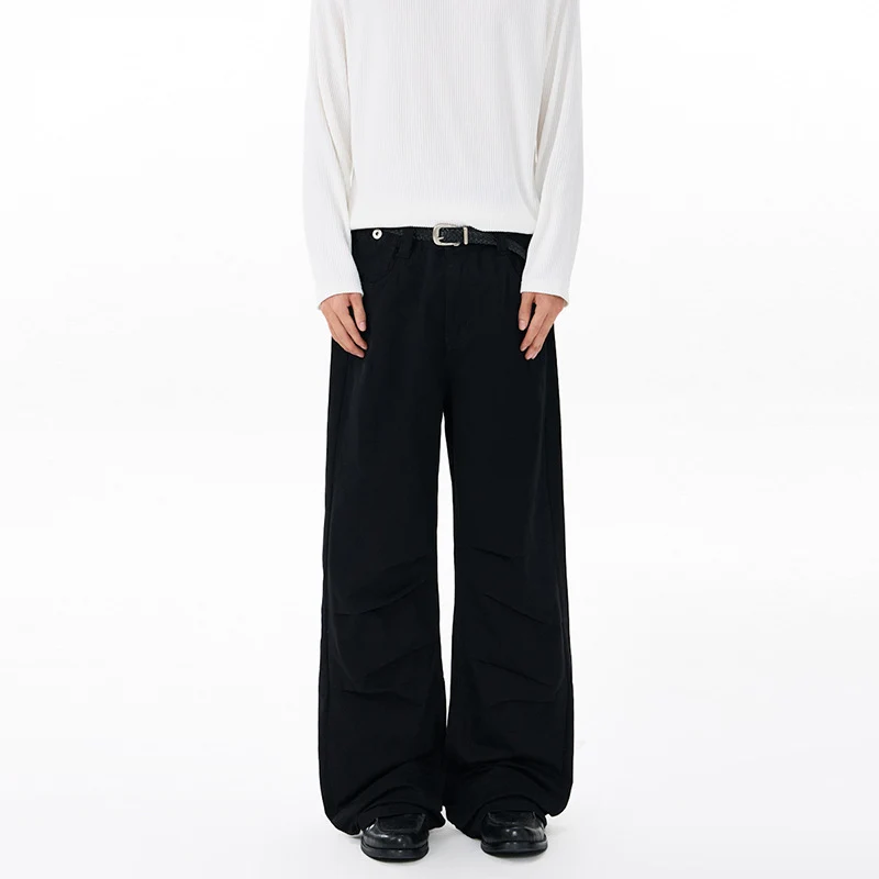 Herren Weite Relaxed-Twill-Hose mit tiefem Schritt, bodenlanger Silhouette und Gürtelschlaufen Drune