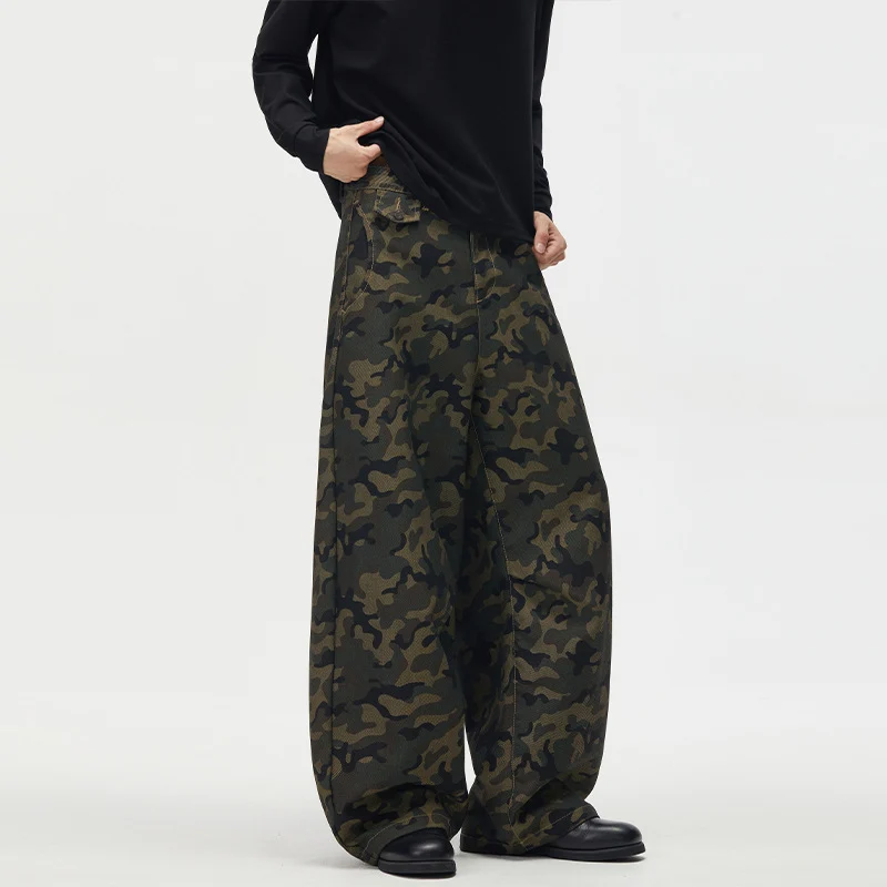 Herren Ultraweite Camouflage-Palazzohose mit geradem Bein und strukturierter Canvas-Qualität Drune