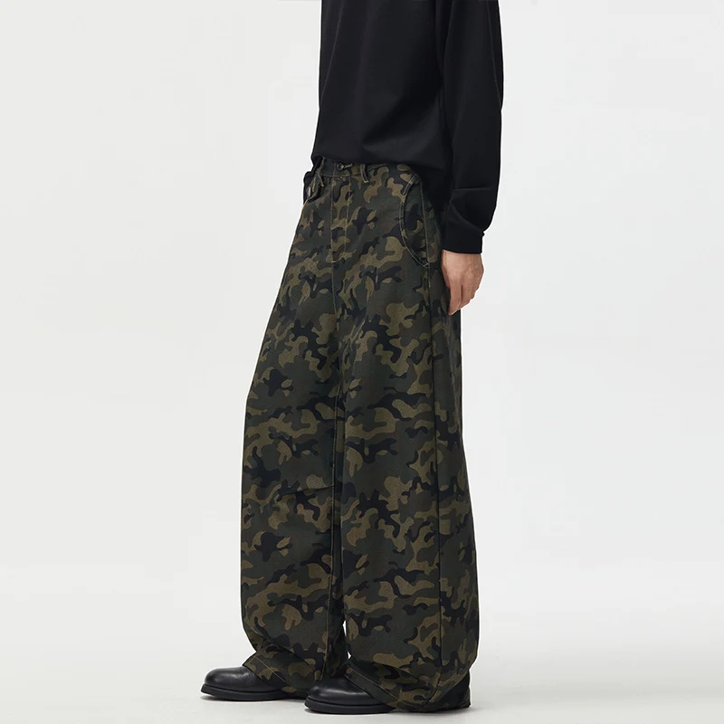 Herren Ultraweite Camouflage-Palazzohose mit geradem Bein und strukturierter Canvas-Qualität Drune