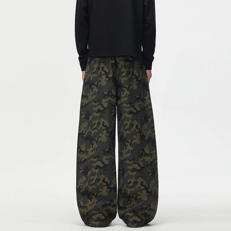 Herren Ultraweite Camouflage-Palazzohose mit geradem Bein und strukturierter Canvas-Qualität Drune