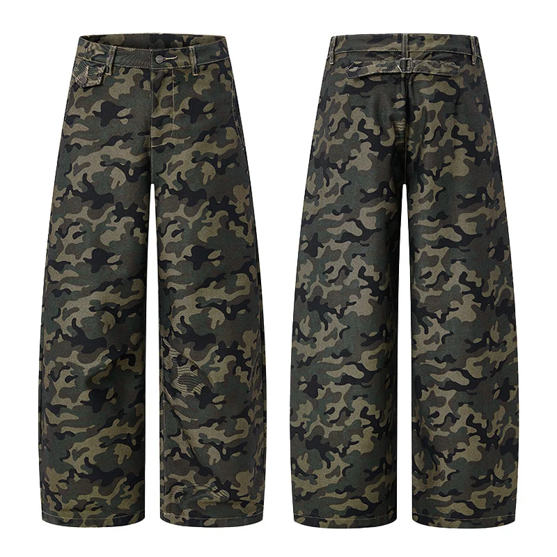 Herren Ultraweite Camouflage-Palazzohose mit geradem Bein und strukturierter Canvas-Qualität Drune