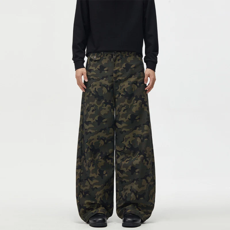 Herren Ultraweite Camouflage-Palazzohose mit geradem Bein und strukturierter Canvas-Qualität Drune