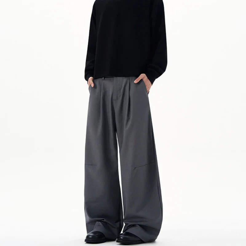 Herren Ultraweite Bügelfalten-Hose mit tiefem Schritt und fließender Twill-Qualität Drune