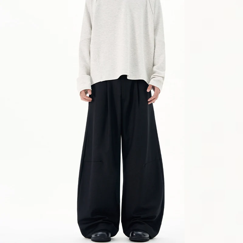 Herren Ultraweite Bügelfalten-Hose mit tiefem Schritt und fließender Twill-Qualität Drune