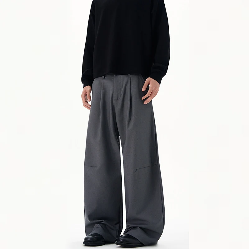 Herren Ultraweite Bügelfalten-Hose mit tiefem Schritt und fließender Twill-Qualität Drune