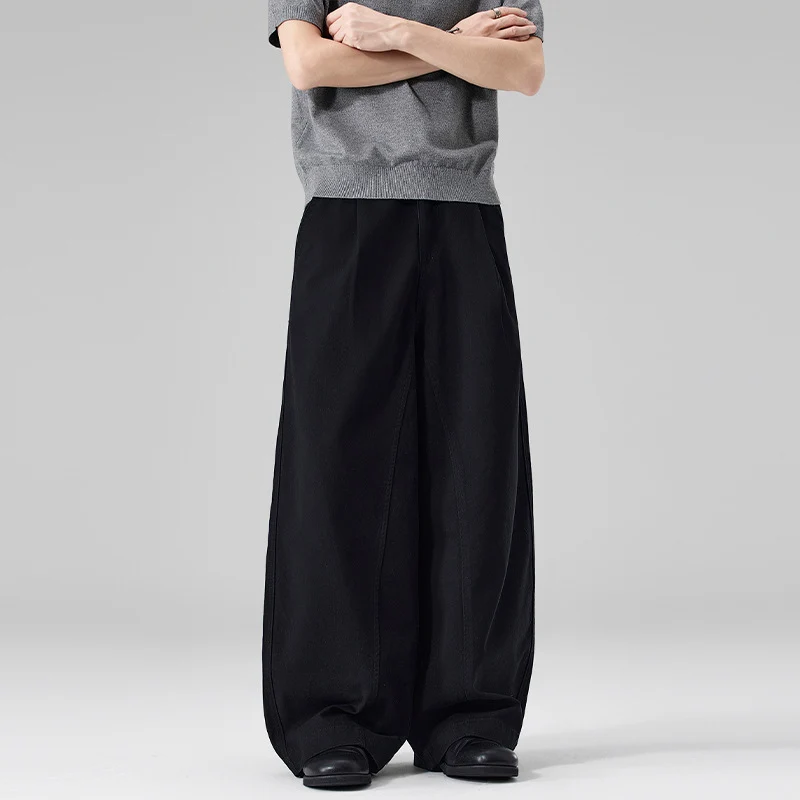 Herren Ultraweite Baumwoll‑Twill‑Hose mit Bundfalte und Palazzo‑Silhouette Drune