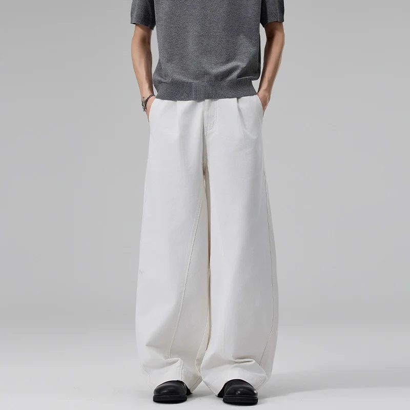 Herren Ultraweite Baumwoll‑Twill‑Hose mit Bundfalte und Palazzo‑Silhouette Drune