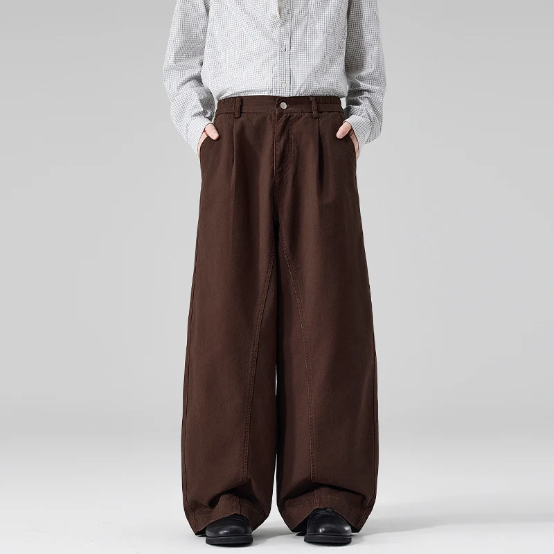 Herren Ultraweite Baumwoll‑Twill‑Hose mit Bundfalte und Palazzo‑Silhouette Drune