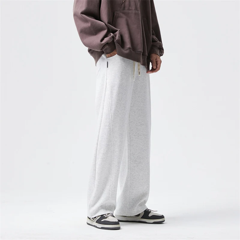 Herren Ultraweit geschnittene Fleece-Loungehose mit Tunnelzug und geradem Bein Drune
