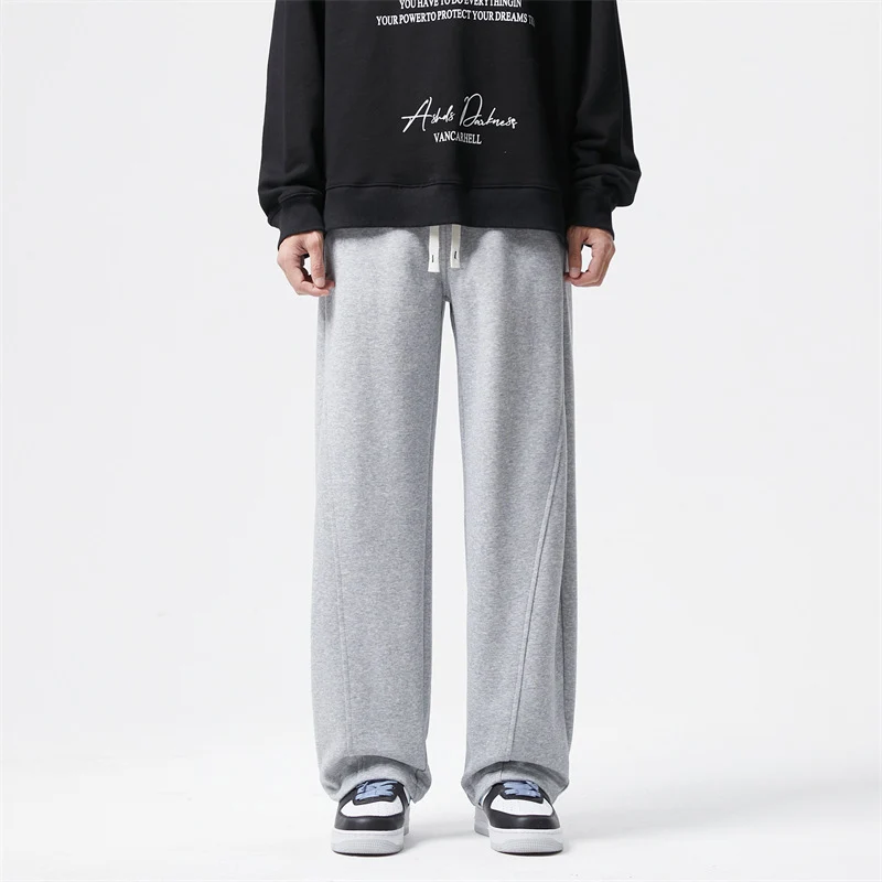 Herren Ultraweit geschnittene Fleece-Loungehose mit Tunnelzug und geradem Bein Drune